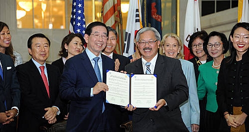 //첨부용//박원순 서울시장-에드윈 리 샌프란시스코 시장/뉴시스