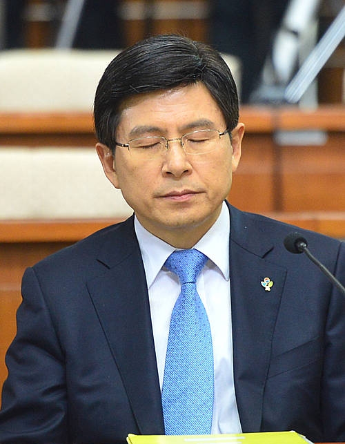 눈 감은 황교안 국무총리 후보자/뉴시스