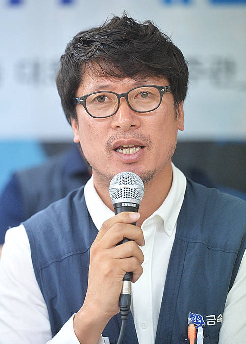 발언하는 김득중 쌍용자동차 지부장/뉴시스