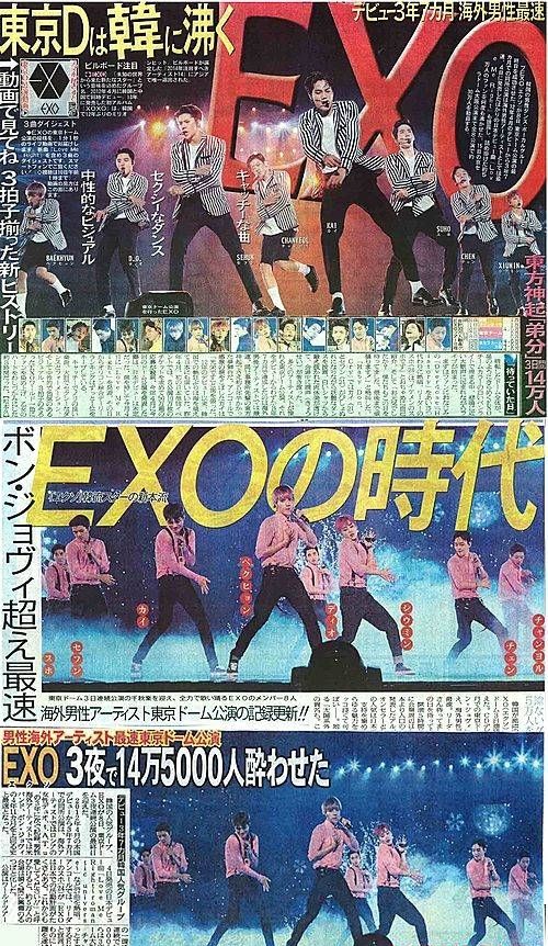 닛칸스포츠·스포츠닛폰·산케이스포츠, 엑소 보도/뉴시스