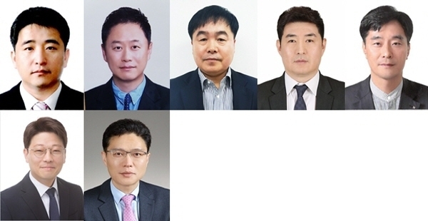 (사진=휠라코리아 임원승진자. 윗줄 왼쪽부터 이동수 상무, 윤명진상무, 강동철이사, 민준홍이사, 홍인표 이사, 김동현 이사보, 정선기 이사보. 휠라코리아 제공)