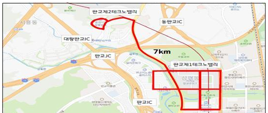 판교 내 자율주행차 시범운행지구 위치도. (그림=국토교통부 제공)