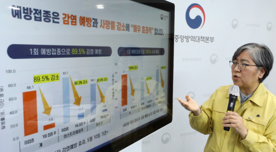 정은경 중앙방역대책본부장(질병관리청장)이 13일 오후 충북 청주 질병관리청에서 안전한 예방접종 특집 브리핑을 통해 60세 이상 국민들의 예방접종 중요성을 강조하고 있다.