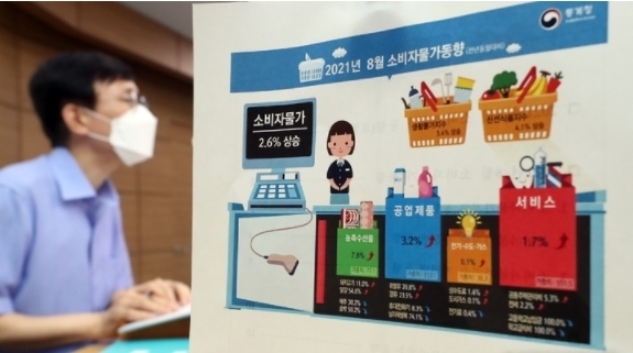 어운선 통계청 경제동향통계심의관이 2일 오전 정부세종청사에서 2021년 8월 소비자물가동향을 발표하고 있다. 지난달 소비자물가지수는 전월대비 0.6%, 전년동월대비 2.6% 상승한 것으로 나타났다. 2021.09.02.