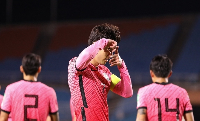  7일 오후 경기 안산시 단원구 안산와스타디움에서 열린 '2022 카타르월드컵 아시아지역 최종예선' 3차전 대한민국과 시리아의 경기. 손흥민이 골을 넣고 기뻐하고 있다. 