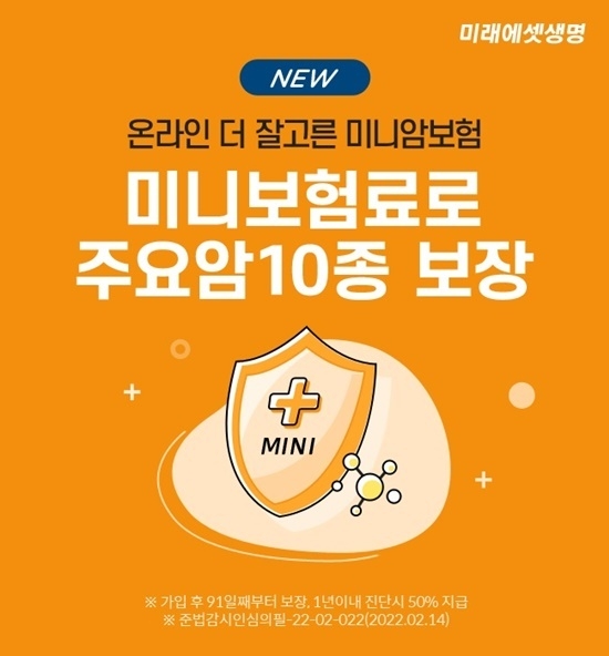 미래에셋생명이 월 1~2천원 대의 저렴한 보험료로 주요암을 모두 보장하는 ‘온라인 더잘고른 미니암보험’을 출시했다. ⓒ 파이낸셜데일리 / 미래에셋생명