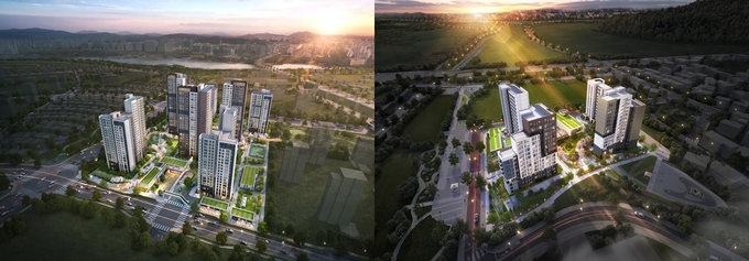 금호건설, ‘고양장항지구(좌측)’와 ‘성남신촌지구(우측)’ 조감도 ⓒ 파이낸셜데일리 / 금호건설