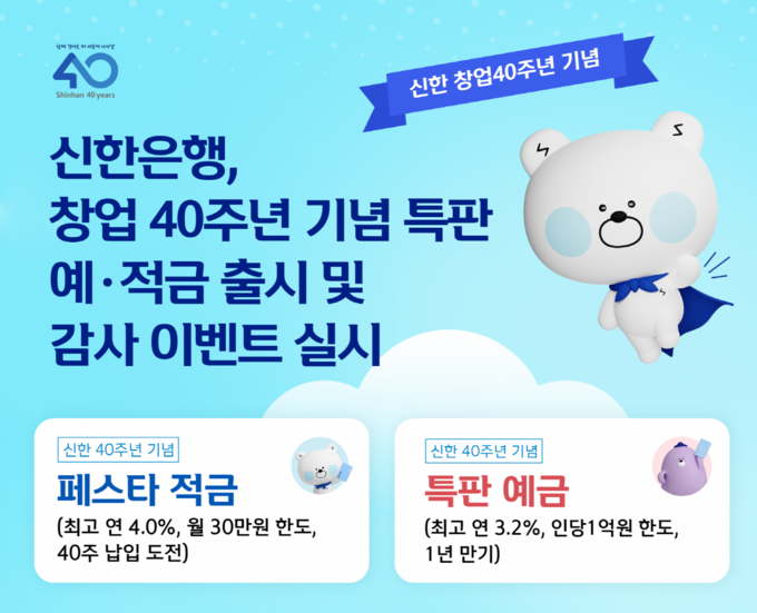 신한은행, 창업 40주년 기념 특판 예•적금 출시 ⓒ 파이낸셜데일리 / 신한은행