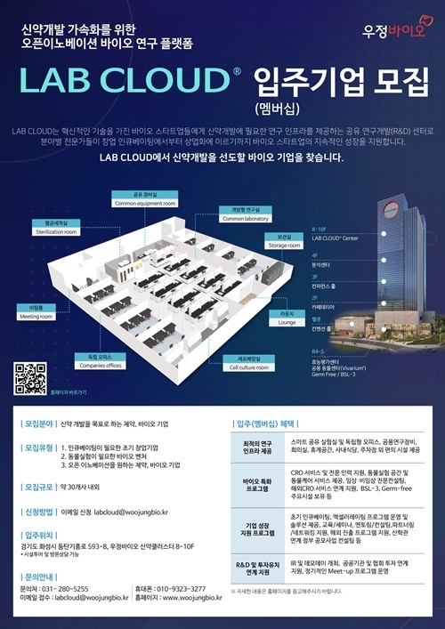 ‘랩클라우드(LAB CLOUD)’ 입주기업 모집 포스터. ⓒ 파이낸셜데일리 / 우정바이오