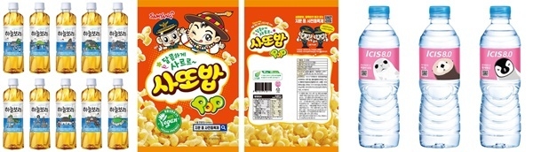 식음료업계가 다양한 사회문화적 가치를 알리는 패키지 디자인을 활용하고 있다. 사진은 웅진식품의ㅍ‘하늘보리X문화유산 방문 캠페인’, 삼양식품의 ‘지문 등 사전등록제’, 롯데칠성음료의 '아이시스8.0x성실화랑 에디션'. ⓒ 파이낸셜데일리 / 각사 제공