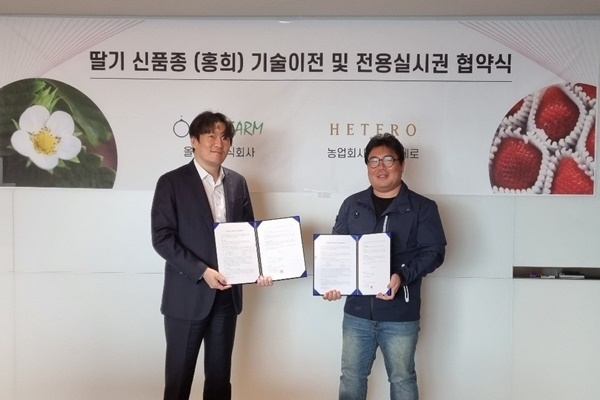 왼쪽부터 올레팜 주식회사 마이클 안 대표이사, 농업회사법인 헤테로 최이영 대표이사. ⓒ 파이낸셜데일리 / 올레팜