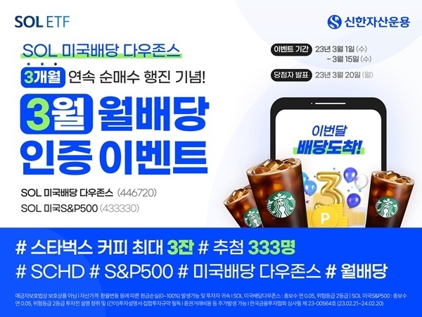 신한자산운용 3월 월배당 인증 이벤트 홍보 이미지. ⓒ 파이낸셜데일리 / 신한자산운용