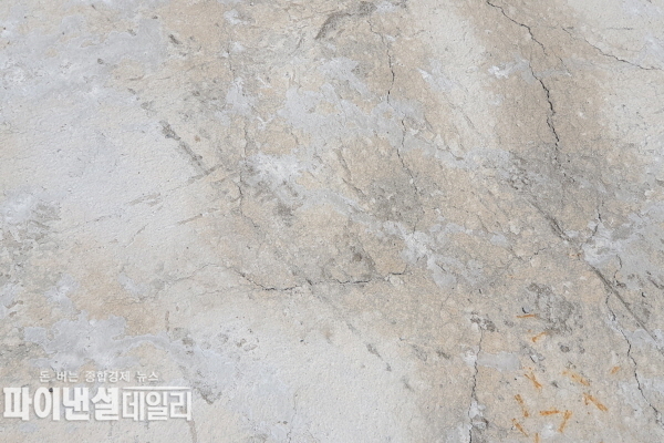교량상판 균열(크랙)부분에 표면 처리를 한 것으로 보였지만 이것 또한 형식적으로 시공 ⓒ파이낸셜데일리/박미화 기자