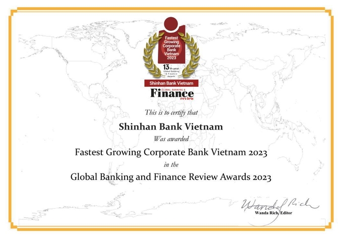 신한베트남은행, 기업금융 부문 GBAF 선정 ‘Fastest Growing Corporate Banking Vietnam’ 수상 ⓒ 파이낸셜데일리 / 신한은행