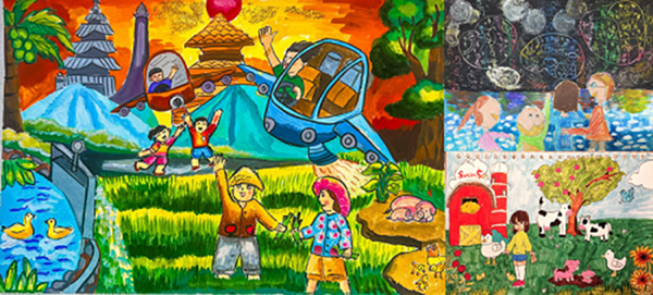 (왼) 대상 - DuongThienAn 'The Dream Farm' / (오른쪽 위-아래) 금상 조서연 - ‘사랑’, LePhamMinhKhue - ‘Happy Farm’. ⓒ 파이낸셜데일리 / 선진