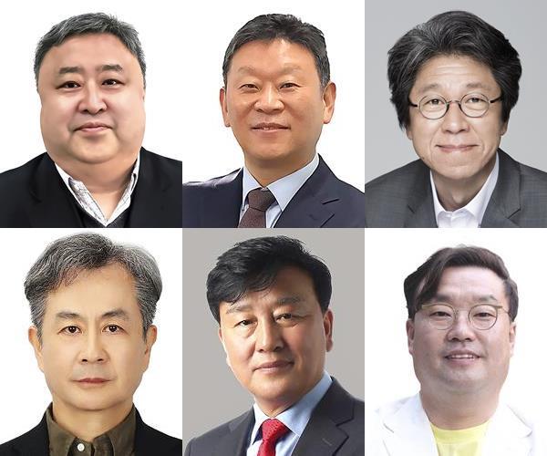 (윗줄 왼쪽부터) Customer부문장 이현석 부사장, Enterprise부문장 안창용 부사장, 기술혁신부문장(CTO) 오승필 부사장 부사장. (아래줄 왼쪽부터) 경영지원부문장(CSHO) 임현규 부사장, 법무실장 이용복 부사장, KT컨설팅그룹장 정우진 전무. ⓒ 파이낸셜데일리 / KT