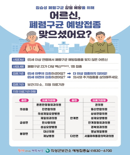 폐렴구균 예방접종표 ⓒ파이낸셜데일리/의성군