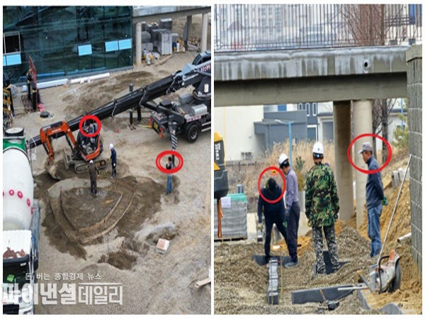박물관 건설현장 근로자 안전모 미착용 관리자 안전관리소홀이다 ⓒ 파이낸셜데일리 / 박미화 기자