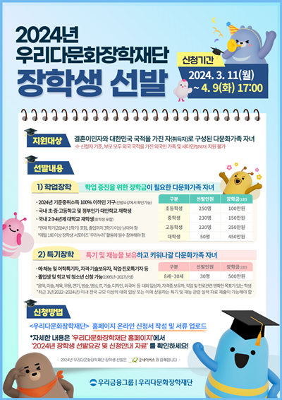 우리금융, 2024년 다문화 장학생 모집 포스터. ⓒ 파이낸셜데일리 / 우리금융