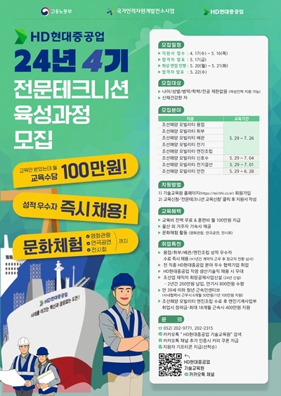 HD현대중공업 기술교육원 4기 전문테크니션 육성과정 모집 포스터. ⓒ 파이낸셜데일리 / HD현대중공업 기술교육원