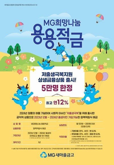 MG희망나눔용용적금 포스터. ⓒ 파이낸셜데일리 / MG새마을금고