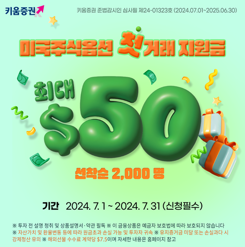 키움증권, ‘미국주식옵션 최대 50달러 지원금’ 이벤트 진행. ⓒ 파이낸셜데일리 / 키움증권