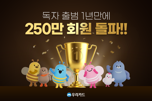 우리카드(사장 박완식)가 지난해 7월 ‘독자 출범’ 이후 1년만에 총 회원 1,200만명 중 독자 회원 250만명을 돌파했다. ⓒ 파이낸셜데일리 / 우리카드