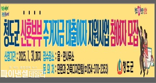 ‘신혼부부 주거자금 대출이자 지원사업’대상자를 모집 포스터 ⓒ파이낸셜데일리/청도군