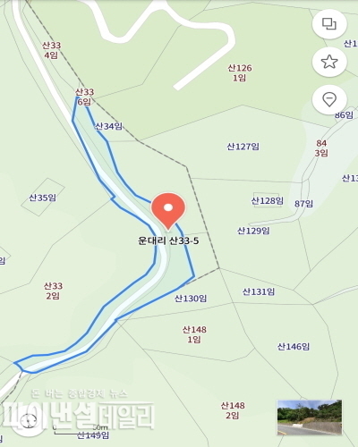 하늘마루가는 길 위험한 굴곡도로 중간 옹벽 지점 ⓒ파이낸셜데일리/다음캡처