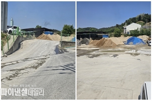 삼보레미콘 내 비산먼지 발생 신고 대상 규모의 공장 환경 관리 행태는 살수시설 등 배출저감 시설 설치방진망 설치 여부 등 아무런 방지도 없이 공장 현장 ⓒ파이낸셜데일리/박미화 기자