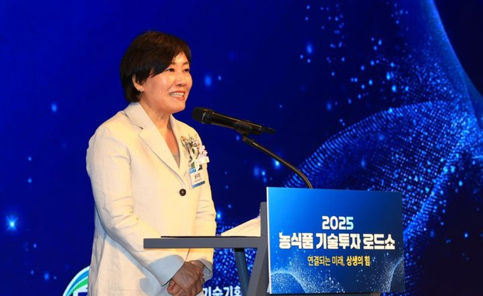 농림축산식품부는 26일 서울 용산구 드래곤시티에서 '2025 농식품 기술투자 로드쇼'를 개최했다고 밝혔다. 사진은 송미령 농식품부 장관이 이날 행사에 참석해 발언하고 있는 모습. ⓒ 파이낸셜데일리 / 뉴시스
