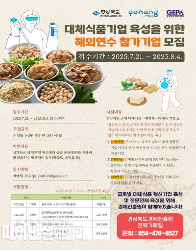 대체식품기업 육성을 위한 해외연수 참가기업 모집 포스터.ⓒ파이낸셜데일리/포항시