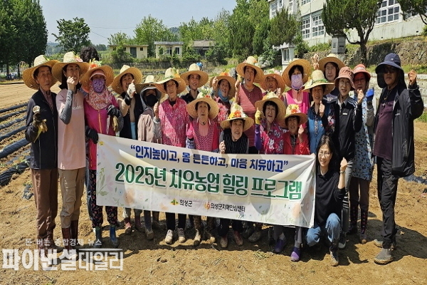 ‘운동장 치유 텃밭’에서 지난 5월에 심은 고구마를 수확하는 행사 ⓒ파이낸셜데일리/의성군